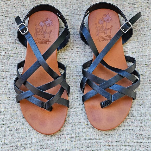 Jellypop Women Serayah Flat Sandal Faux Leather Black Sandals Size 6 - Picture 3 of 10